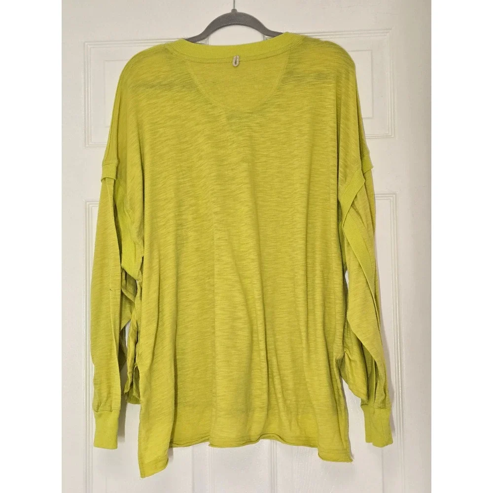 Minor Stains* Free People One Up Henley Top Chartreuse Lime Green Slub Small